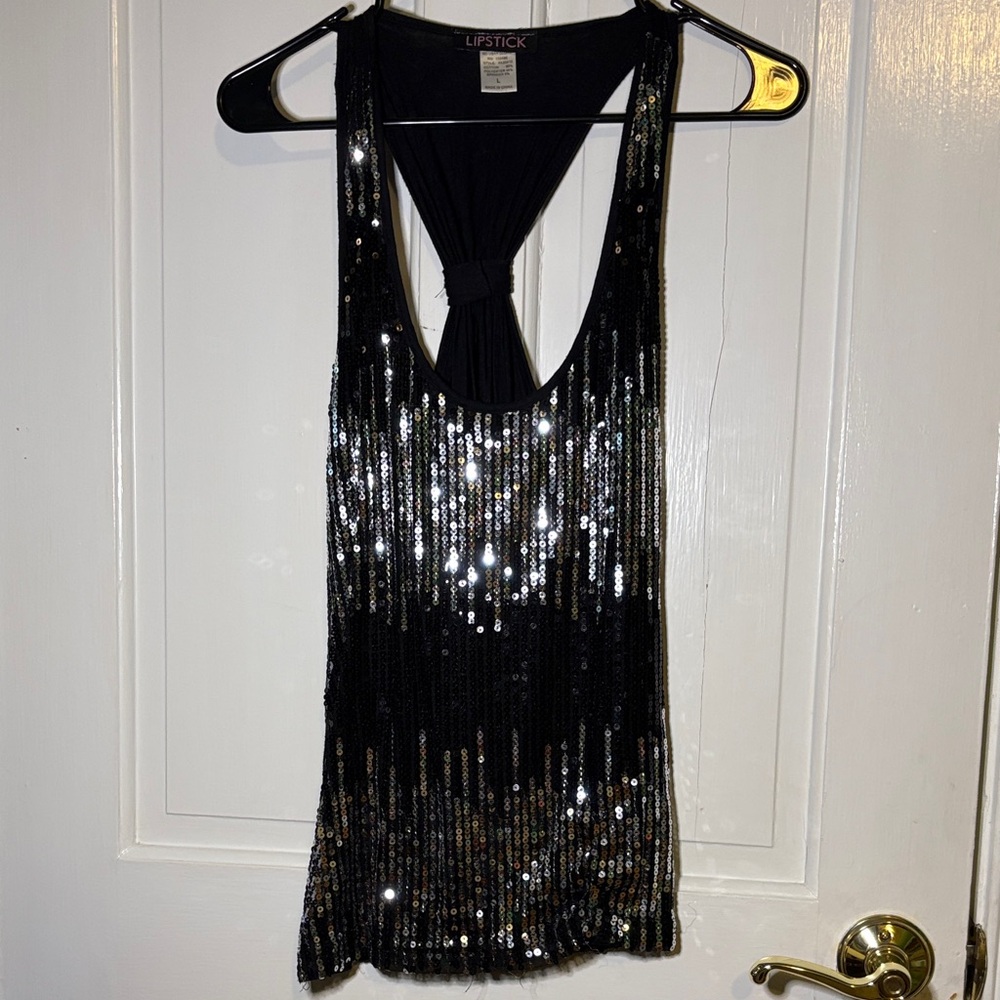 Lipstick Boutique Black & Silver Sequins Tank Top